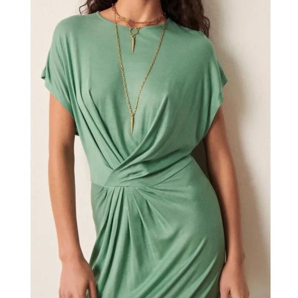 ba&sh Tisha Draped T-Shirt Dress | Green | Size XS, US 2 - Picture 1 of 16